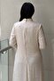 Metal Brooch Detailed Cross Draped Jacquard Evening Dress - 4