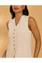 Women Beige Linen Waistcoat - 4