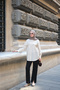 Women's Double Pocket Detail Hidden Button Self-Patterned Linen Shirt Cream - 3