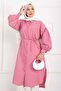 Pocket Detailed Lace-Up Long Shirt Tunic Pink - 2