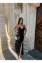 Black Back Tie Slit Dress - 2