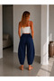 Women's Balloon Cut Gabardine Trousers with Pockets - 3