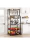 5 Tier Kitchen Oven Rack with 2 Large Wire Baskets, Sturdy Microwave Stand, Industrial Coffee Bar Station, Spice and Pot Organizer with 8 Hooks, Black + Grey - 4