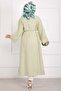 Gold Buttoned Lace-Up Long Kimono Green Olive - 5