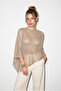 Women's Beige Silvery Mercerized Asymmetrical Cut Cape Blouse 2777 60286428 - 6