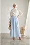 Viscose Fabric Elastic Waist Striped Skirt 0348-10 Baby Blue
