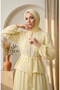 Stoned Zippered Belted Hijab Double Set 0335-06 Yellow - 3