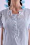 100% Cotton Scalloped Fabric Maternity Nightgown Effortt - Blue - 7
