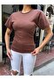 Women's Clothing Brown Viscose Texture Side Gathered Blouse