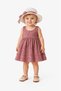 Baby Girl Embossed Patterned Dress with Hat Summer Dress with Back Bow Detail Cotton 2-Piece Baby Set