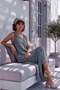Italian Gray Pool Collar Sleeveless Skirt Ruffle Knitwear Garnished Casual 100% Linen Woven Dress 135 58 - 7