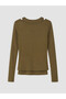 Brown U-Neck Double Layered Ribbed Blouse - 6