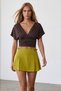 Women's Oil Green Pleated Detailed Woven Shorts Skirt Alc-X15586 - 3