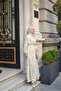 Women's Watercolor Patterned Half Button Detail Dress Yellow - 4