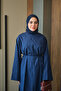 Women's Back Zipper Detail Waist Tie Long Tunic Navy Blue - 5