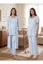 New Season Blue Long Dressing Gown with Lace Detail Special Design Short Sleeve 100% Cotton Breastfeeding Friendly Maternity Dressing Gown Pajama Set - 3