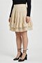 Women Textured Mini Skirt, Beige - 3