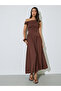 Brown Gathered One Sleeve A-Line Maxi Dress - 2