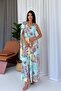 One-Shoulder Detailed Shawl Patterned Long Women's Dress - 2