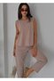 Women's Pique Sleeveless Blouse Elastic Waist Lace-Up Pocketed Trousers Two-Piece Set - 6