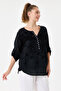 Black Italian Floral Embroidered Lace Back Sequined Lined Oversize Blouse Size 40 - 44