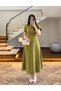Green Crew Neck Dress with Belted Sleeve Detail - 4