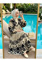 Women's Bohemian Patterned Layered Long Sleeve Hijab Dress - 3