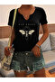 Women's Mix Printed Half V-Neck Sleeves Regular Fit Comfortable T-Shirt