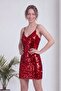 Women's Sequin Mini Dress with Straps V-Neck after Party Stylish Red, Ecru, Black - 4