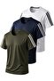 3-Piece Sleeve Stripe Quick Dry Breathable Fabric Sports T-Shirt
