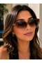 Women's Brown Gradient Glass Large Cat Eye Sunglasses Uv400