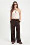 Women's New George Linen Blend Loose Fit Woven Brown Trousers - 3