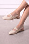 Bilbao Beige Wrinkled Patent Leather Gold Buckle Trok Detailed Open Back Ballerinas - 2