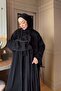 Abaya with Ruffled Sleeves (Shawl Included) - Black - 3