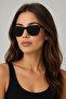 Women's Rectangular Framed Sunglasses Black Frame Black Glass