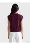 Ozmarka New Season Burgundy Crew Neck Short Sleeve Women's Knitwear Sweater - 4