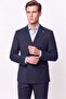 Slim Fit Double Slit 95% Cotton Narrow Striped Navy Blue Double Breasted Suit Tk 944 - 8