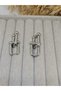 Silver Color Paperclip Chain Earrings - Modern Women's Earrings with Double Knot Bead Detail - 2