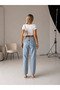 Women's Ice Blue Stone Detailed Boyfriend Mom Jeans Denim Trousers - 4