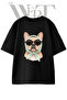 French Bulldog Glasses Design Printed Unisex Black Oversize T-Shirt