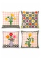 Checkered Flowers Patterned 4-Piece Throw Pillow Cover Set - 3