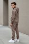 Brown Boy's Hooded Tracksuit Set with Kangaroo Pockets and Stripe Detail 24617 - 5