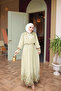 Oil Green Elastic Waist Patterned Dress - 2