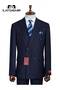 Men's Navy Blue Double Breasted Slim Fit Pinstripe Suit Classic 6 Drop Wedding Groom Suit Office Set