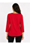Women's Red Printed Round Neck Three-Quarter Sleeve Blouse - 2