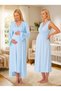 New Season Blue Shawl Collar Buttoned Lace Detailed Design Wide Straps 100% Cotton Maternity Pajamas Nightgown Set - 2