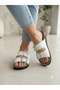 Two Buckle Shiny Detailed Contrast Color Band Comfortable Sole Slippers - 4