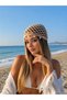 Handmade Women's Knitted Bohemian Mesh Summer Beret with Pearl Detail in Mink Color