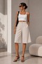 Pleated Buttoned Fabric Capri Shorts – Below Knee Length High Waist Stylish Women's Shorts My3534 - 3