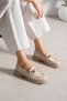 Women's Beige Metal Buckle Loafer Shoes Daily Comfortable Flat Sole Perforated Office Shoes - 2
